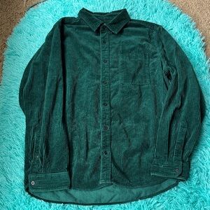 Green Corduroy Button-Up Shirt